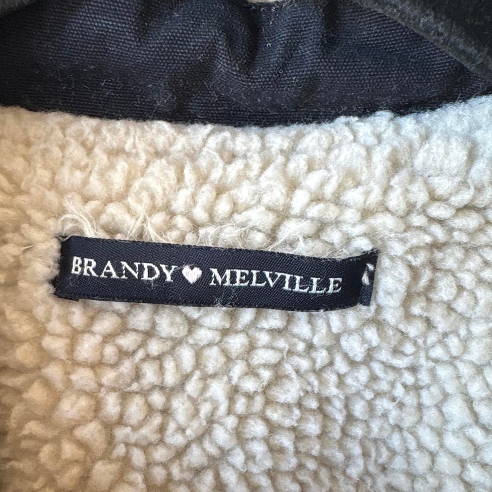Brandy Melville Canvas Sherpa Lined Bomber Jacket Faux Fur Collar Navy Blue